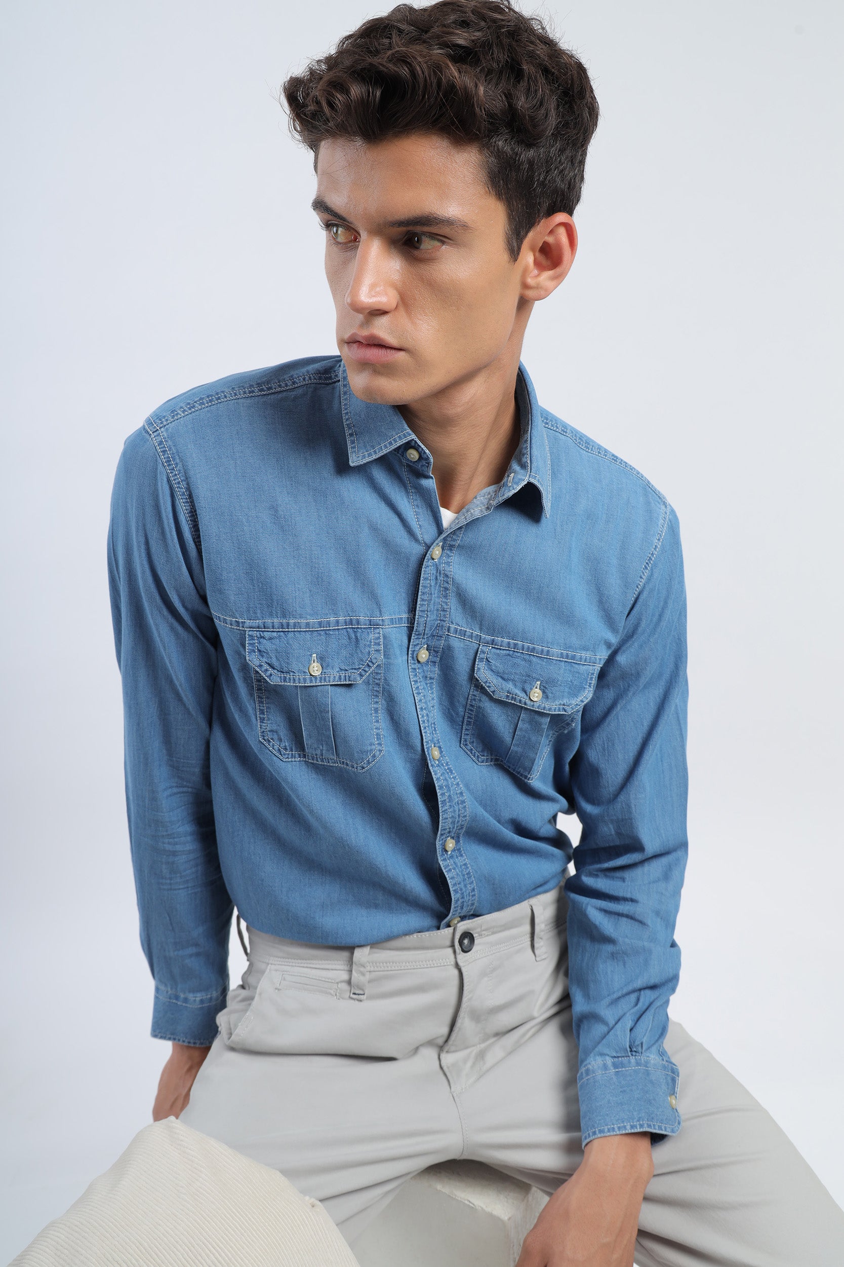Buy Lee Blue Cotton Slim Fit Denim Shirt for Mens Online @ Tata CLiQ